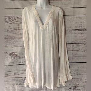 Barefoot Dreams Malibu White V-Neck Tunic Top Sz L